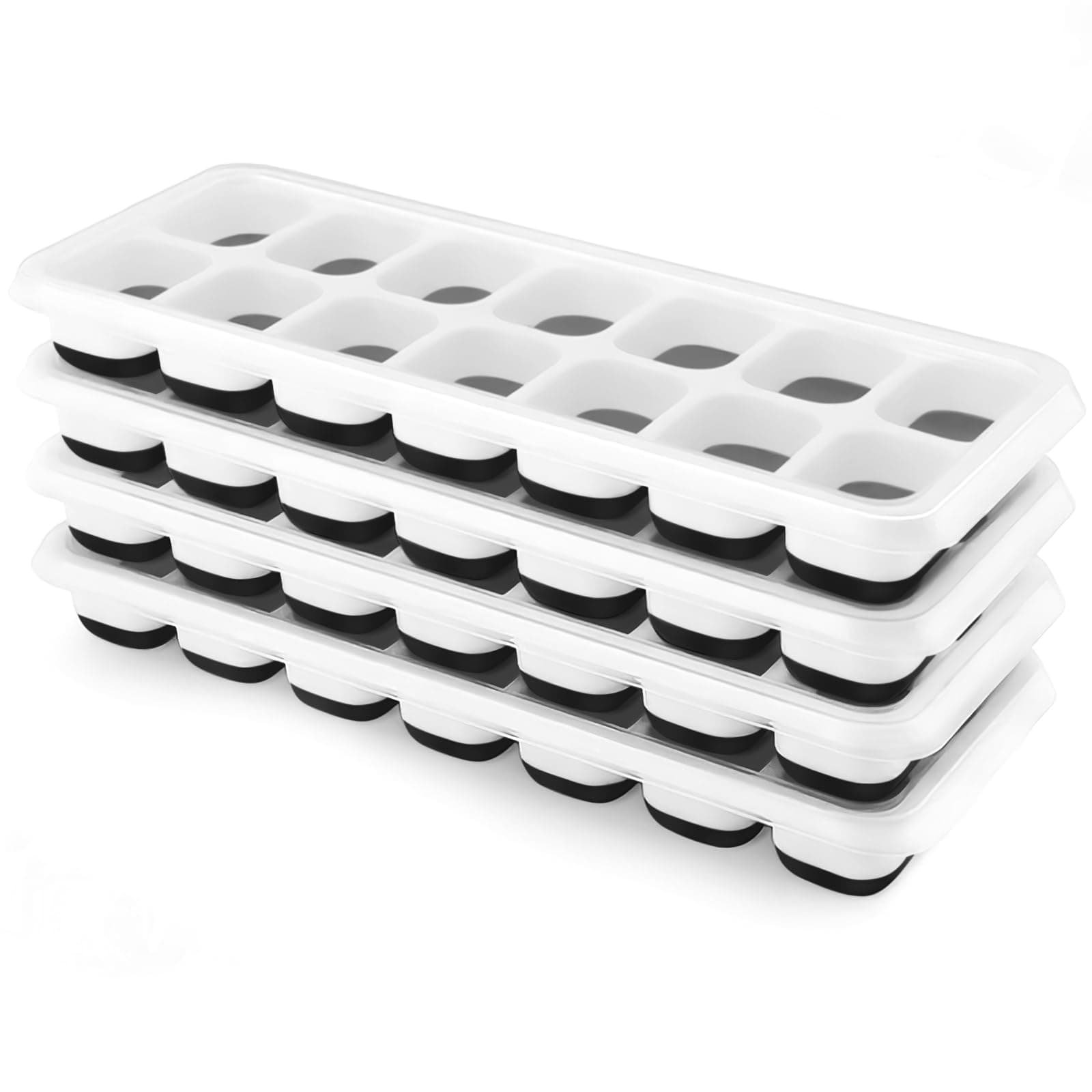 Ice Cube Trays 4 Pack, Silicone Ice Cube Trays with Removable Lid, Easy-Release Flexible 14-cube Ice Trays, LFGB Certified and BPA Free, Stackable Ice Trays with Covers for Cocktail, Freezer