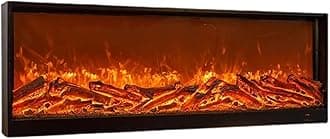 GRFIT Fireplace Decorative Electric Fireplace Recessed and Wall Mounted with Simulated Resin Charcoal and 3D Dynamic Flame Effect Indoor Heater with Tempered Glass Panel, 750W/1500W Ch