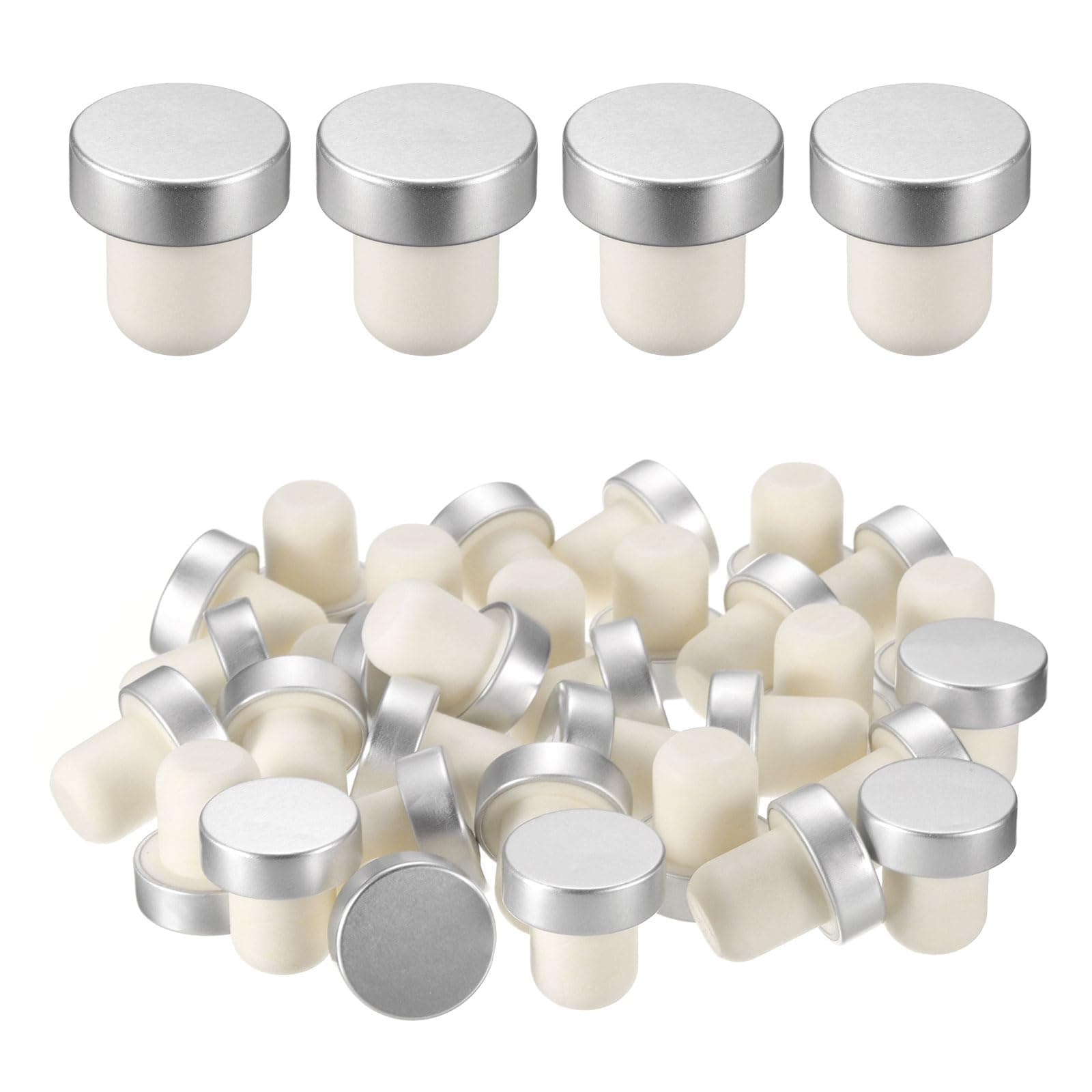 sourcing map 24 Pcs Wine Bottle Corks, T-Shaped Stopper Cork, Wine Stopper, Reusable Wine Bottle Corks Sealing Plug Bottle for Homemade Wine Beer Bottles,Silver