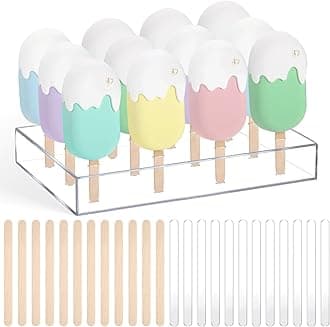 Gejoy Cakesicle Stand Display 12 Holes Acrylic Cake Pop Stand with 12 Pcs Reusable Acrylic Sticks and 50 Pcs Wooden Sticks Clear Ice Holder for Dessert Table Birthday Wedding