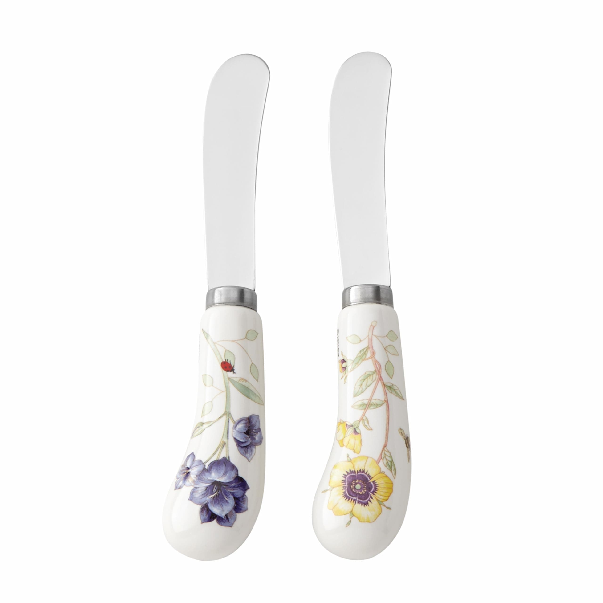 Lenox Silverware Set, Butterfly Meadow 2-Piece Spreader Set, 18/10 Stainless Steel, Dishwasher Safe, Porcelain Handles, Butter Knife, Cheese Spreader, Home And Kitchen Utensils Sets (Silver, 2 Piece)