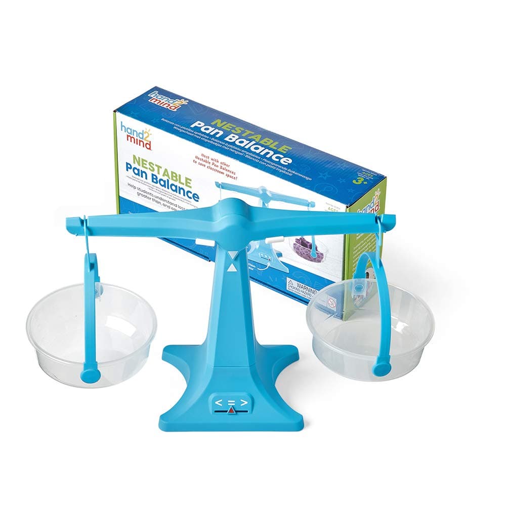 Learning Resources Nestable Pan Balance, Clear Double Pan Balance Scale for Liquid and Solid, Easy to Assemble, Kids Scale, Space Saving Storage Base, Classroom Balance Scale (1 Base and 2 Pans)