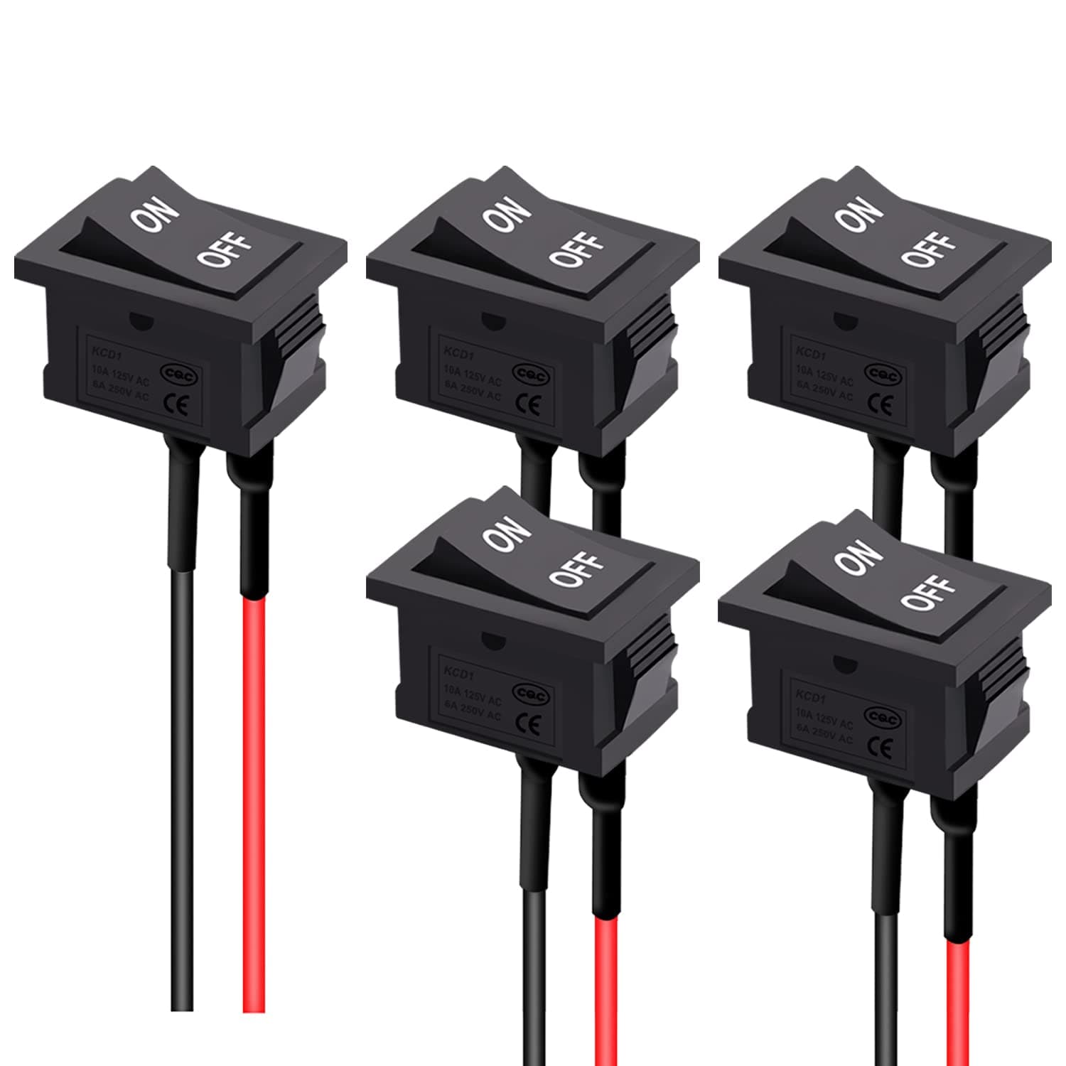 TWTADE 5PCS Latching Rocker Switch ON/Off 2 Pin 2 Position SPST Car Auto Boat Square Rocker Toggle Switch with Pre-Wired AC 10A/125V 6A/250V