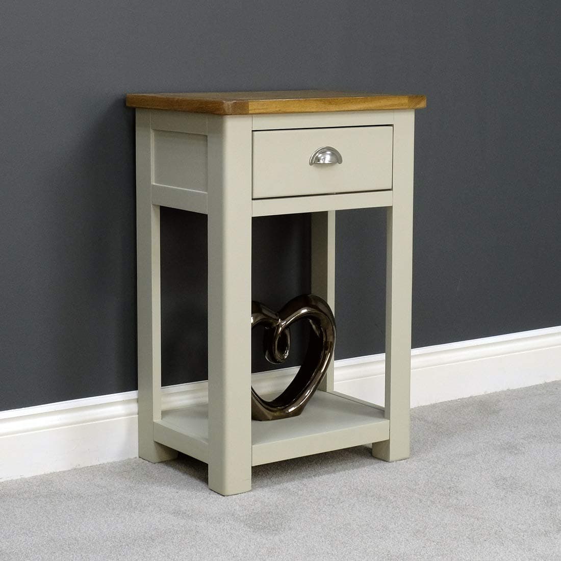 Aspen Painted Oak Sage/Grey 1 Drawer Console Table/Hall Unit With Shelf