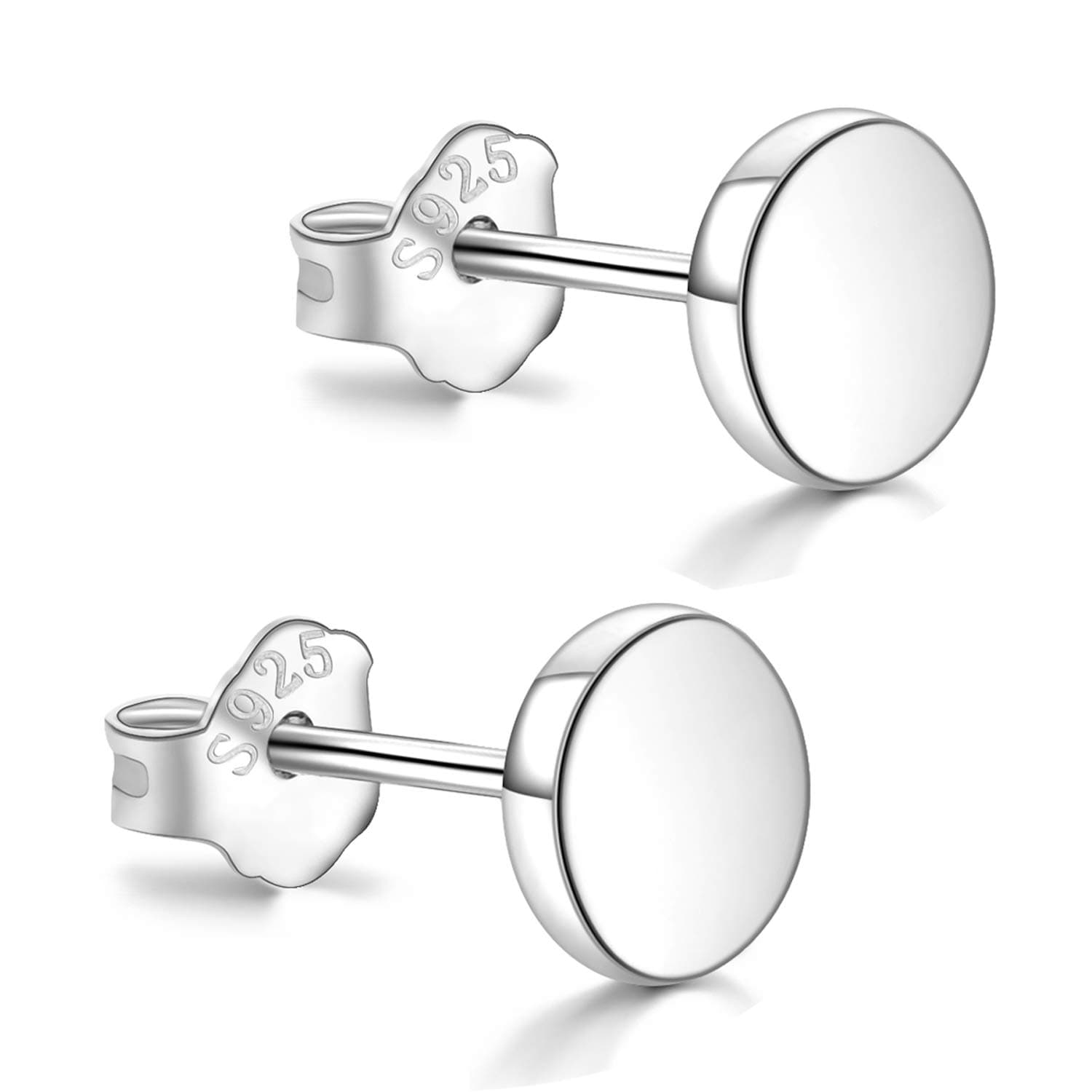 White Gold Plated Sterling Silver Dot Stud Earrings 3mm-8mm Options, Flat Round Disc Studs Hypoallergenic Jewellery