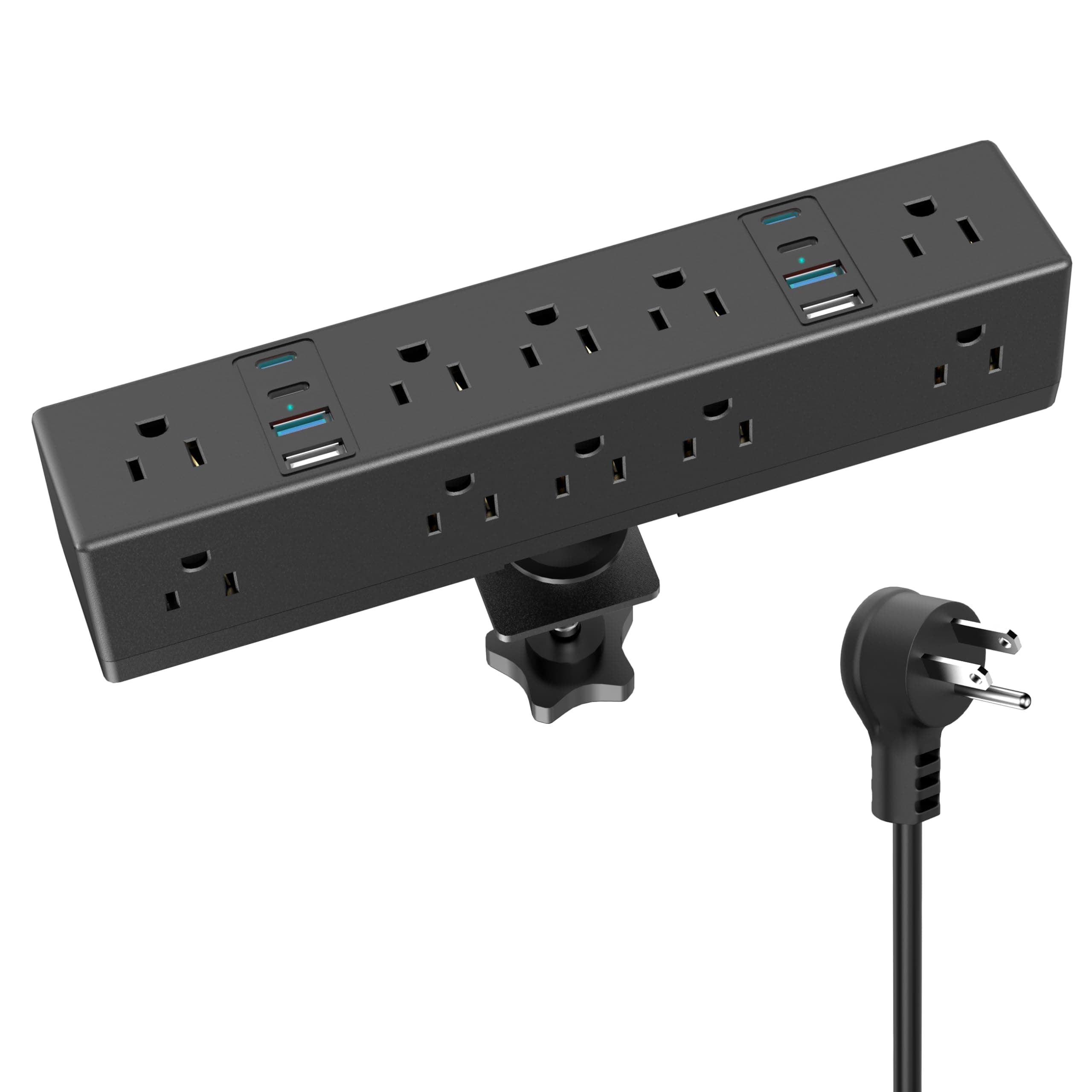 VILONG - Computer clamp with 60W fast charging station, computer clamp mount surge protector, 4 USB-C ports, 10 AC outlets and 6 ft cord, se