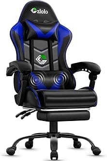 Gaming Chair with Footrest Racing Style Lumbar Support Massager Video Game Chair with Metal Legs, High Back Reclining Gamer Chair with Headrest, 360° Swivel Office Computer Desk Chair (Blue)