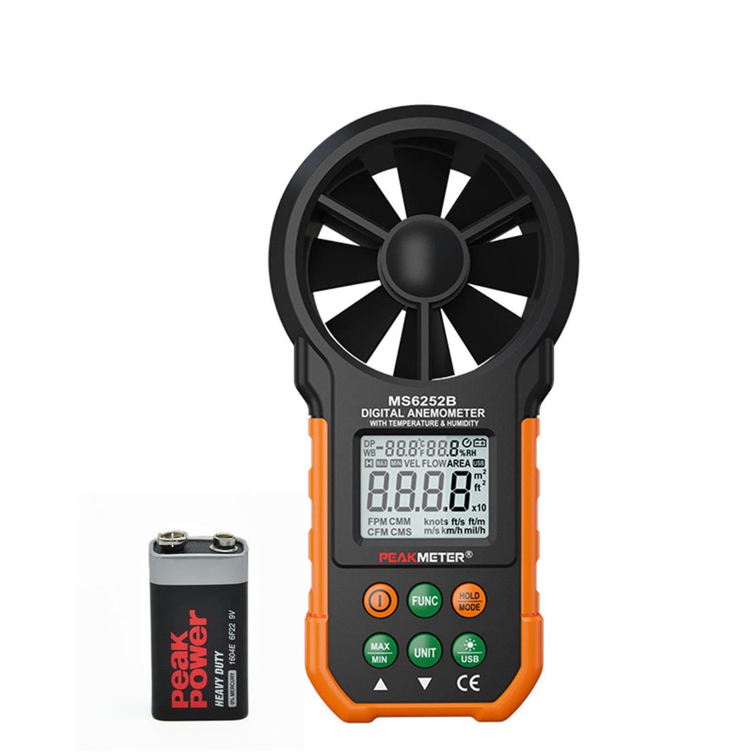 SynkTech MS6252B Digital Anemometer Wind Speed Air Volume Measurement USB Data uploading Air Humidity Flow Meter Anemometer