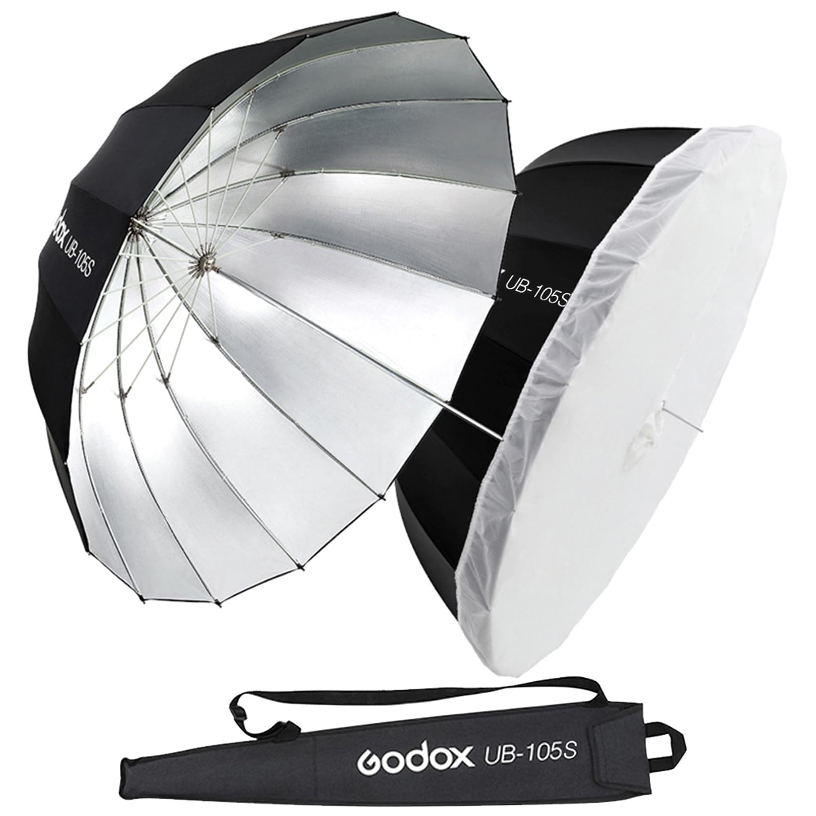 UB-105S 41.3" 105cm Silver Inner Deep Parabolic Reflective Umbrella Photography Studio Soft Light Umbrella with Withe Diffuser Cover for Video Studio Portrait Shooting