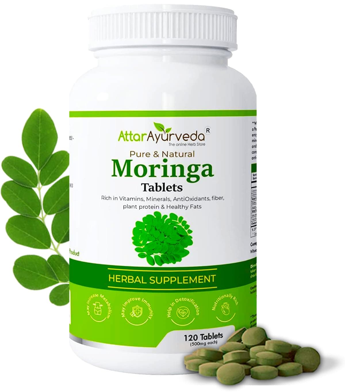 Moringa Tablets 120 Tablets, 500 mg each | Drumstick Leaf Tablets | Pure and Natural, Highly Nutritious