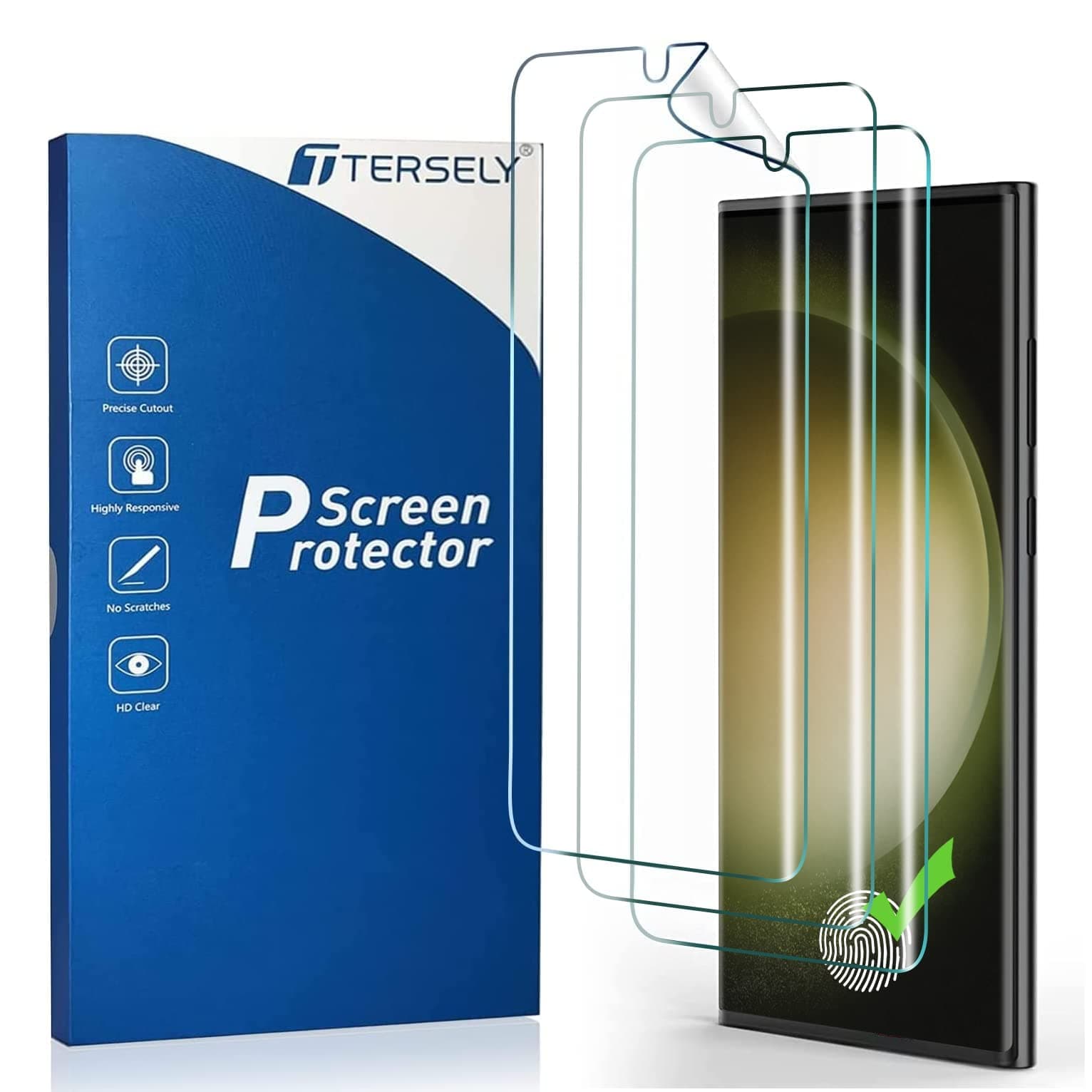 T Tersely 【3 Pack】 Screen Protector for Samsung Galaxy S23 Ultra (6.8 inch), Support Fingerprint Unlock Full Cover HYDROGEL Aqua Screen Protector Curved for Samsung Galaxy S23 Ultra 6.8 inch