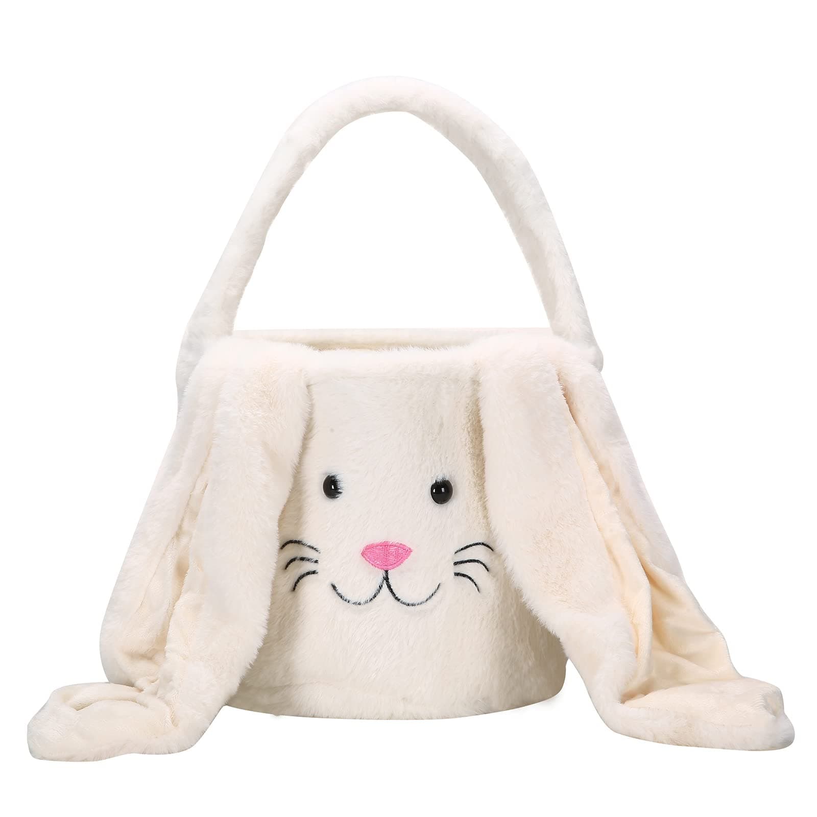 Easter Bunny Basket for Kids Easter Bucket Bag with Fluffy Ears Bunny Tote Bag for Easter Eggs Candy Storage