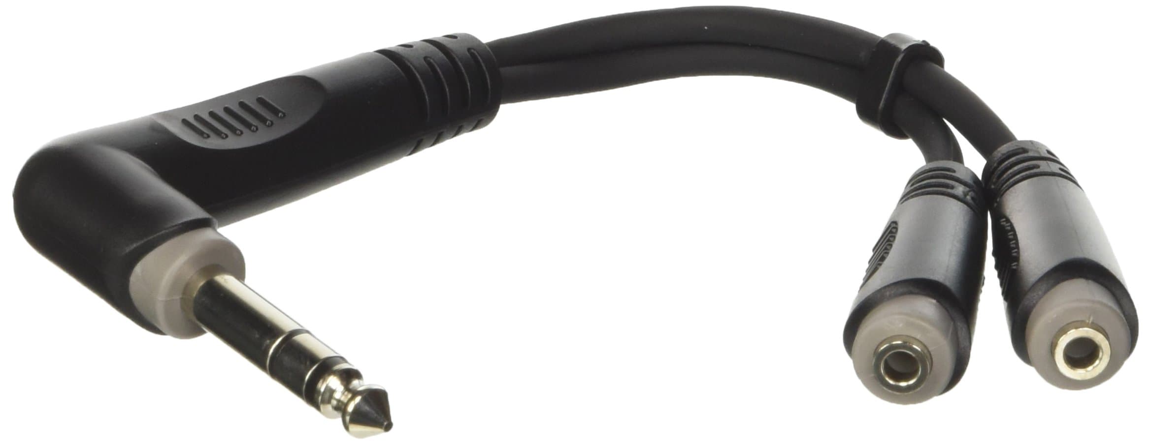 Pro Audio RAYC260 6.3mm Stereo Right Angle Plug to 2x 3.5mm Stereo Sockets Y-Adapter Cable