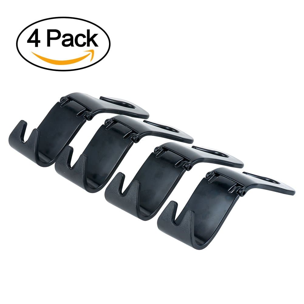 Car Hooks, LOUFIMIDON 4-Pack Strong Durable Car Seat Back Headrest Hooks Vehicle Storage Holder Hooks for Bags Clothing (Black2)