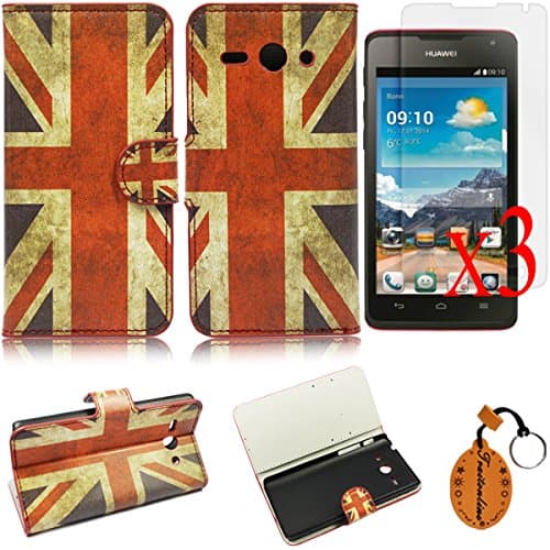 4IN1 #5 Colorful Pattern PU Leather Wallet Case Back Cover For Huawei Ascend Y530 Protective Skin Shell Pouch With Credit Card Slots + 3Screen Protector