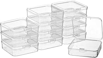 SATINIOR 12 Pack Clear Plastic Beads Storage Containers Box with Hinged Lid for Beads and More (3.54 x 2.36 x 1.26 Inch)