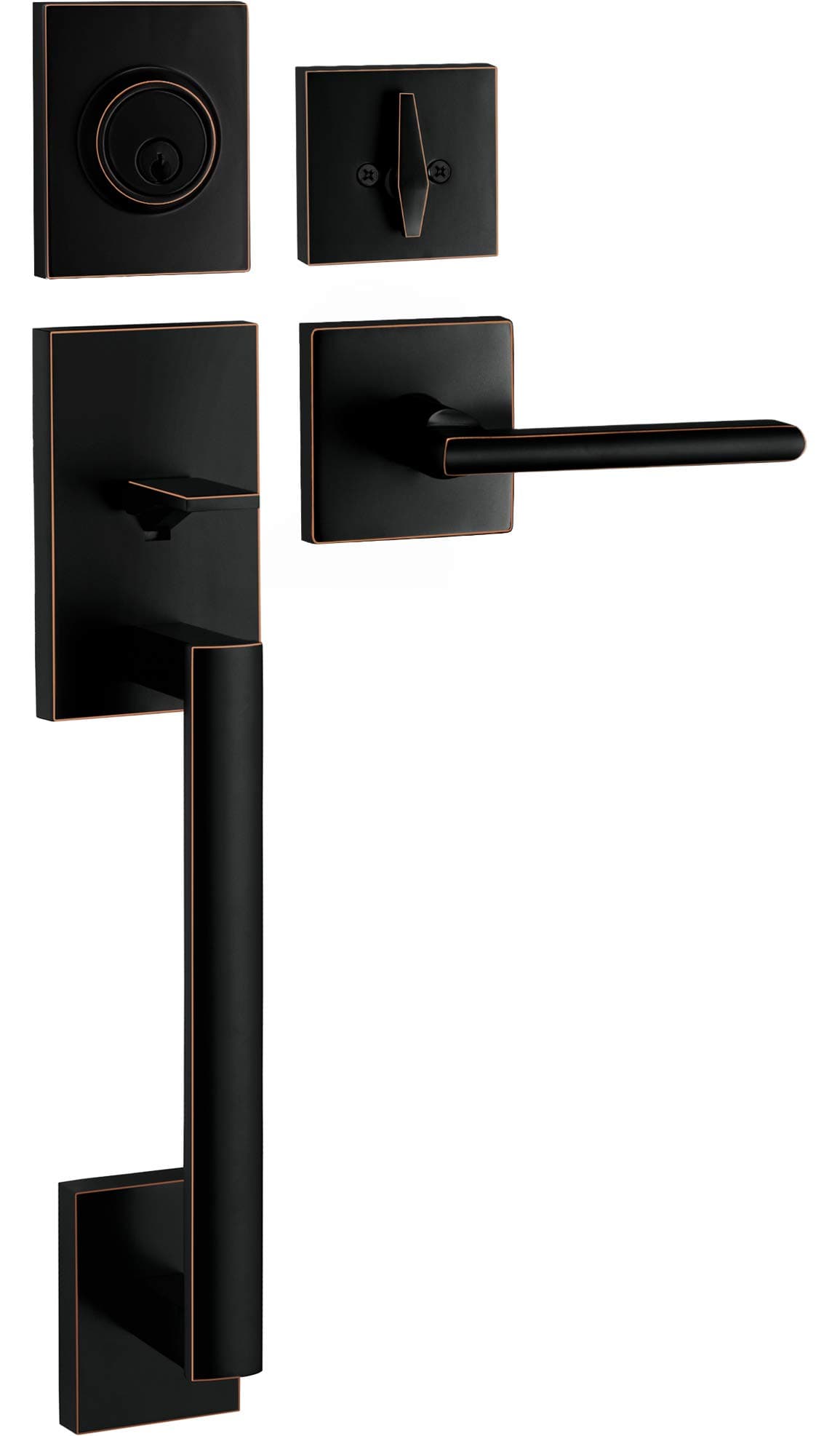 HandleSet Front Door Entry Handle and Deadbolt Lock Set Slim Square Single Cylinder Deadbolt and Lever Reversible for Right & Left Sided Doors Heavy Duty – Oil Rubbed Bronze