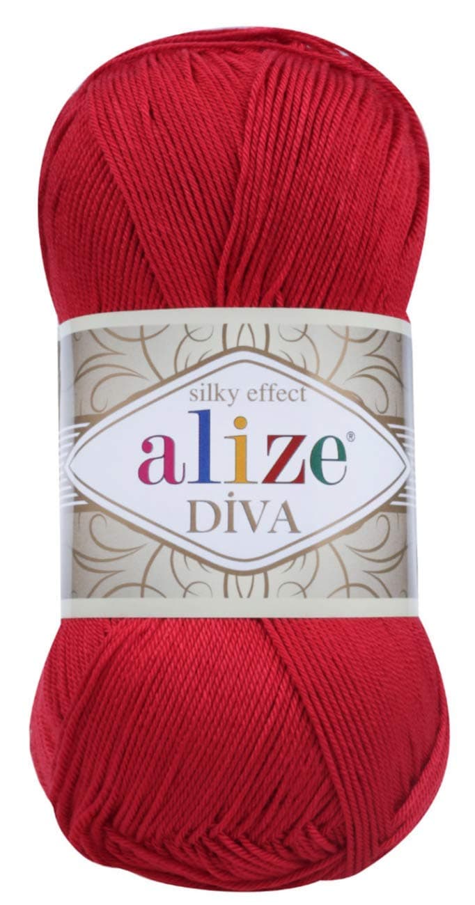 Alize Hand Knitting Yarn 100% Microfiber Acrylic Yarn Diva Silk Effect Thread Crochet Art Lace Craft Lot of 4 skeins 400gr 1532yds Color (106 Red)