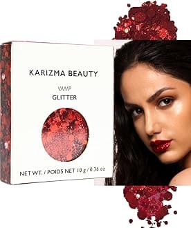 KARIZMA Vamp Glitter. 10g Chunky Face, Hair, Eye and Red Body for Women. Rave, Festival Accessories, Cosmetic Makeup. Loose Set