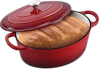 7 Quart Oval Dutch Oven with Lid, Leonyo 7QT Enameled Oval Cast Iron Dutch Oven for Sourdough Bread Breaking, Heavy Duty Cookware for Braising, Stews, Roasting, Red