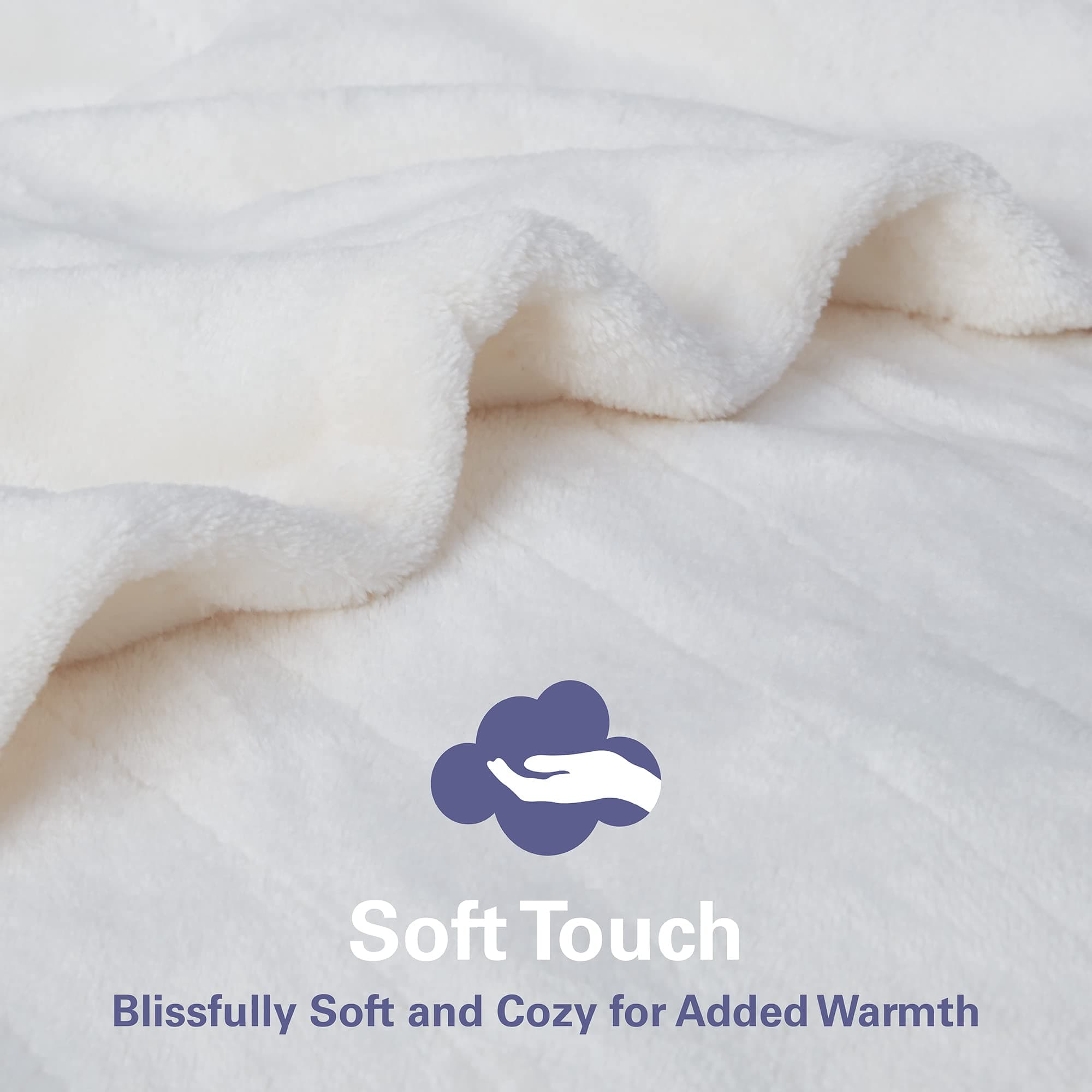 MP2 Electric Blankets Full Size, Plush Heated Blanket | One Control, Machine Washable with 20 Heating Levels & 10 Hours Shut Off, UL Certified | 80x84 Inch, Ivory