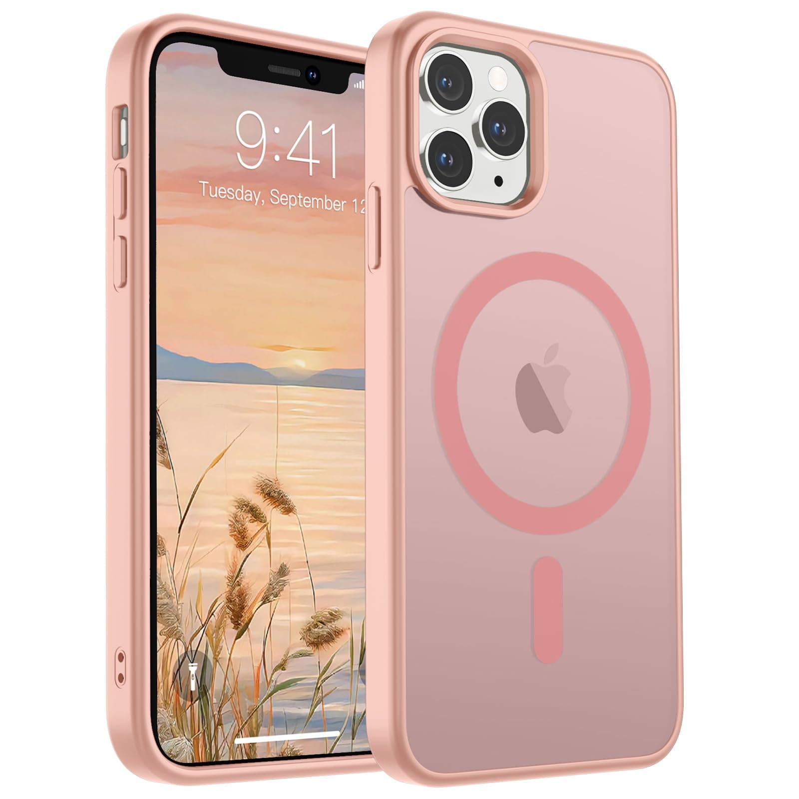 SUPFINE Magnetic for iPhone 11 Pro Max Case (Compatible with MagSafe) (Military Grade Drop Protection) Slim Translucent Matte Shockproof with Anti-Fingerprint Phone Case,Pink