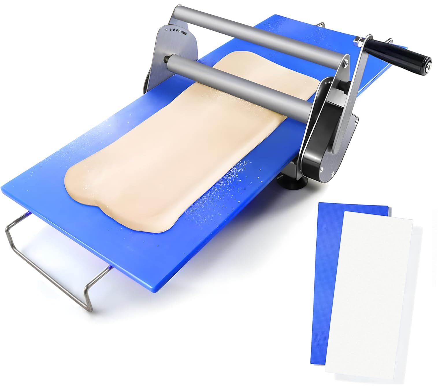 Folding Dough Sheeter with 2 Sheeter Boards, Stainless Steel, Adjustable Thickness, Manual Dough Roller Machine