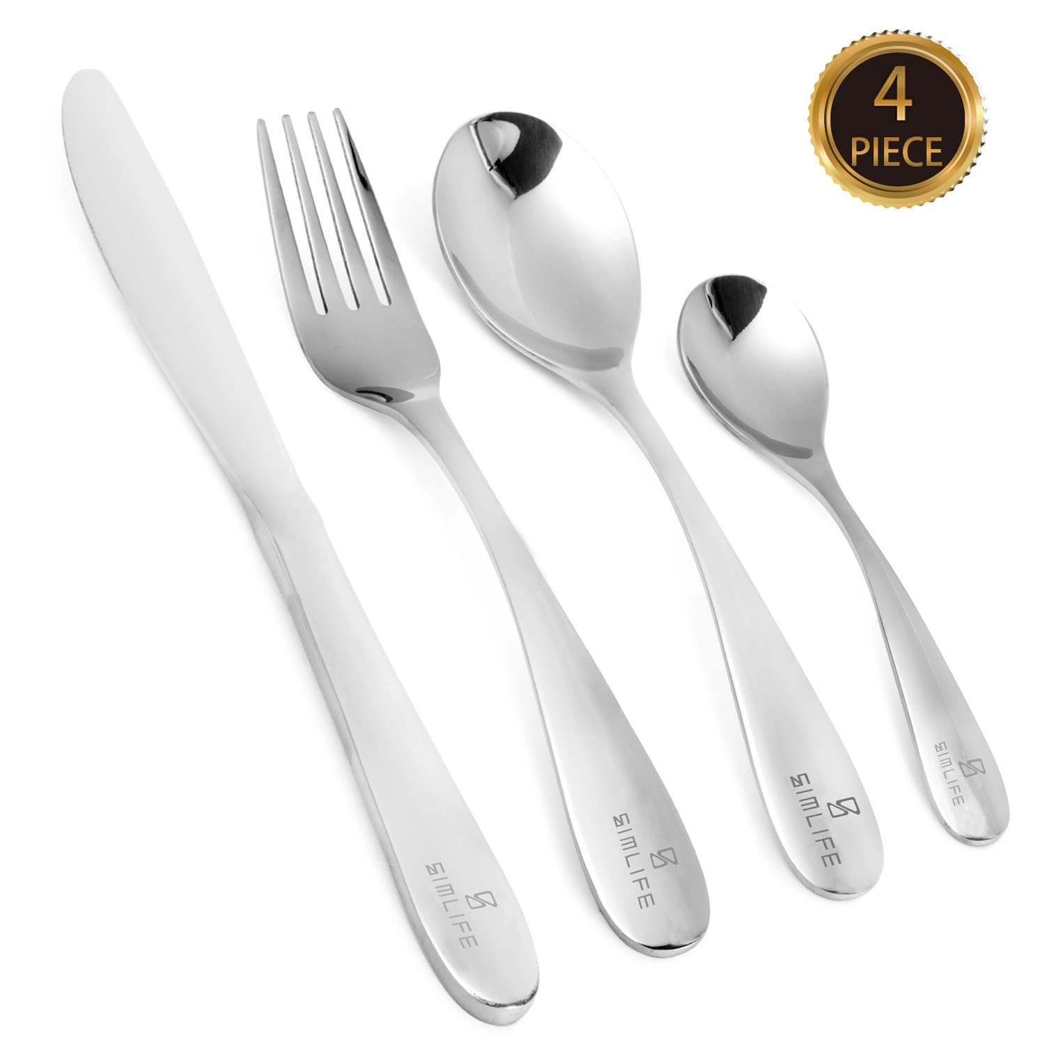 Flatware Set,Simlife Stainless Steel Cutlery Set,Tableware with Mirror Polishing,Dinnerware for Home Kitchen or Restaurant(Cutlery Service for 1,4-Piece)