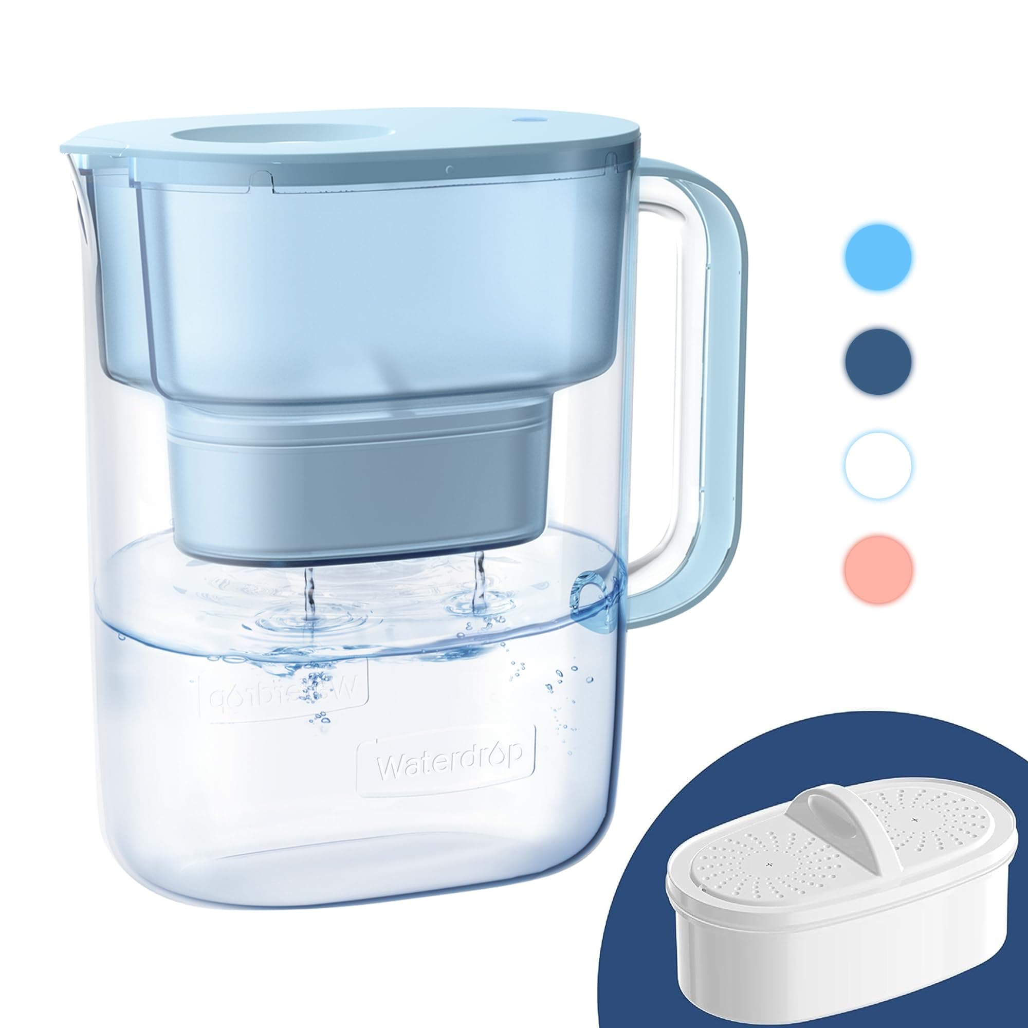 Waterdrop 10-Cup Water Filter Pitcher with 1 Filter, Long-Lasting (200 gallons), 5X Times Lifetime Filtration Jug, Reduces Lead, Fluoride, Chlorine and More, BPA Free, Blue, Model: WD-PT-07B