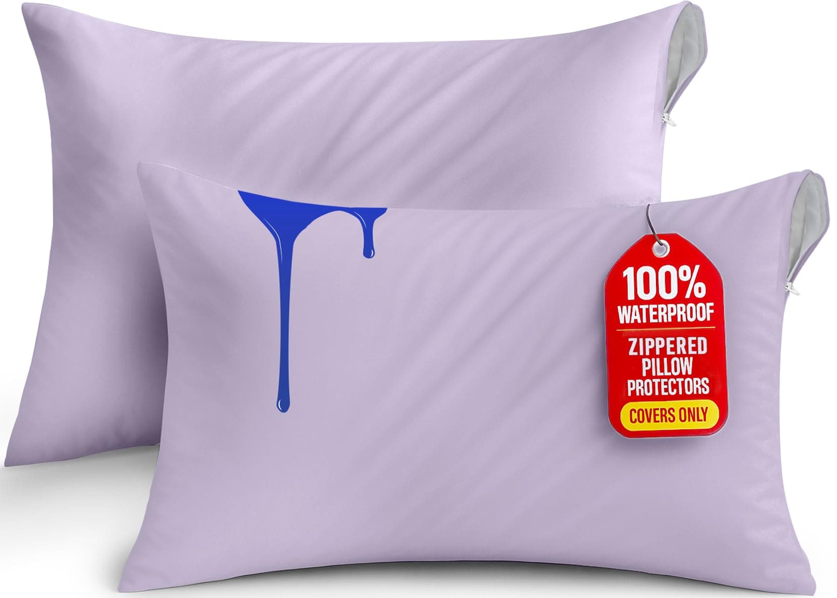 Utopia Bedding Waterproof Pillow Protectors Zippered King Size (2 Pack, Lavender), Zippered Pillowcases, Bed Bug Proof Pillow Encasement Covers 20 x 38 Inches
