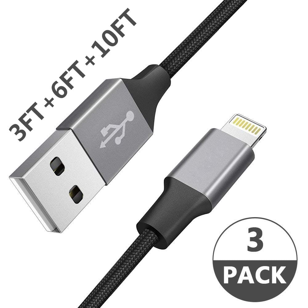 MFi Certified Lightning Cable, Phone Charger Cable【3-Pack 1/2/3M】 Extra Long Nylon Braided Fast Charging& Syncing Cord Compatible with iPhone XS/MAX/XR/X/8/8/Plus/7/7 plus/6s/ 6s Plus and More