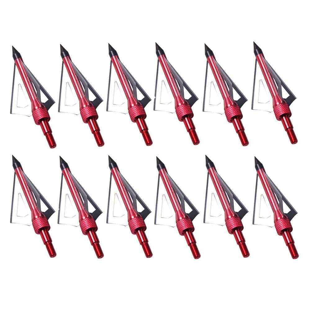 12 Pack 3 Fixed Blade Archery Hunting Broadheads 100 Grain with Case Arrow Head Screw-in Tips for Compound Bow & Crossbow