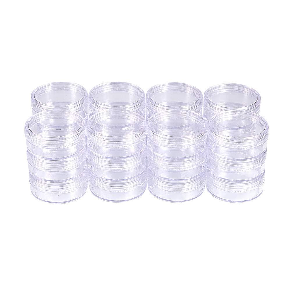 BENECREAT 24 Pack 1.97"X0.94" (20ml) Empty Clear Plastic Bead Storage Container Jar With Rounded Screw-Top Lids For Beads, Nail Art, Glitter, Make Up, Cosmetics And Travel Cream