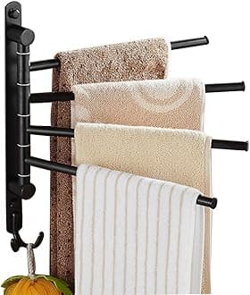 ELLO&ALLO Oil Rubbed Bronze Towel Bars for Bathroom Wall Mounted Swivel Towel Rack Holder with Hooks 4-Arm