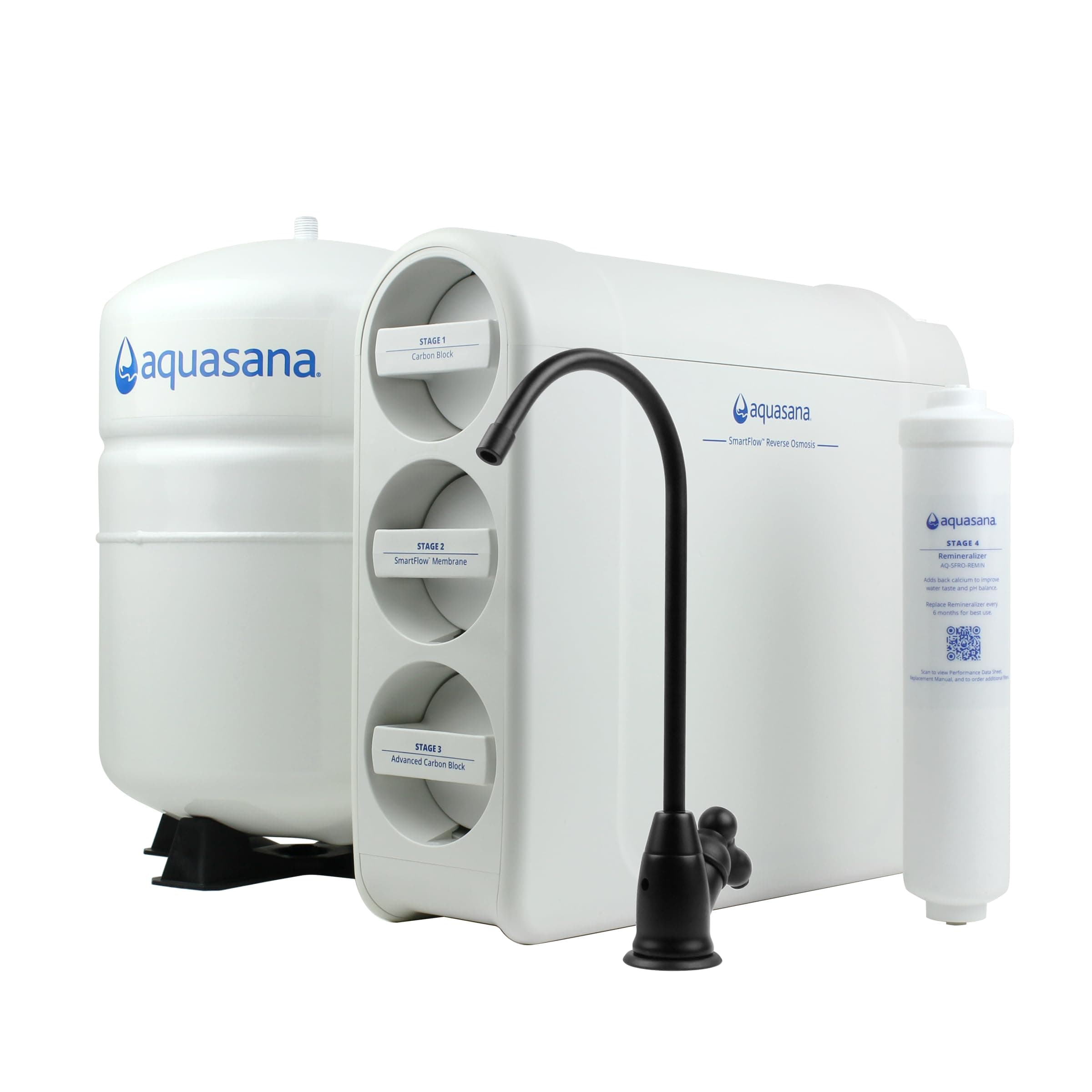 Aquasana SmartFlow™ Reverse Osmosis Water Filter System - High-Efficiency Under Sink RO Removes up to 99.99% of 90 Contaminants, Including Fluoride, Arsenic, Chlorine, and Lead - Matte Black Faucet