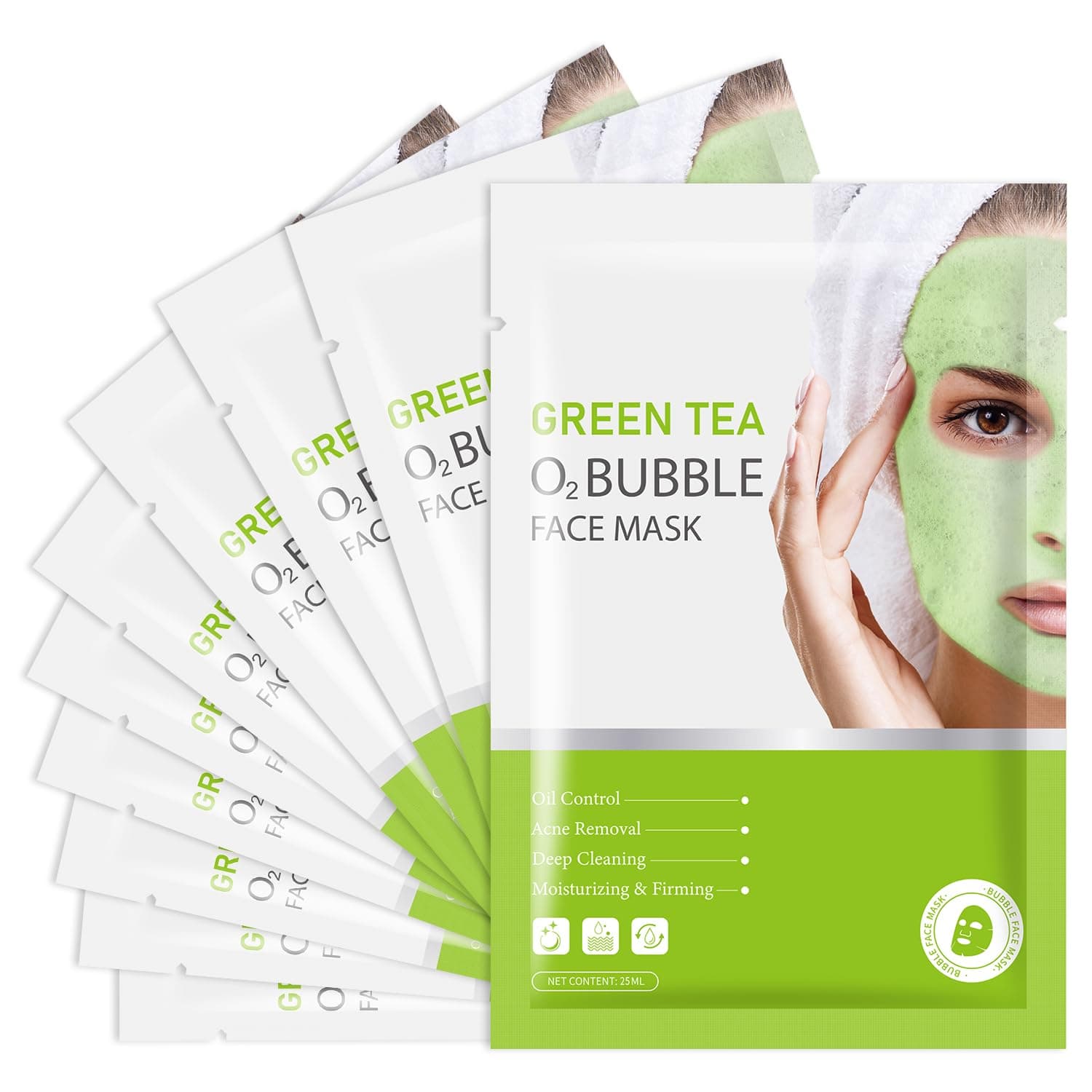 10 Pack Green Tea O2 Bubble Face Masks Sheet Foaming Face Mask Deep Cleansing Facial Masks Beauty Skincare