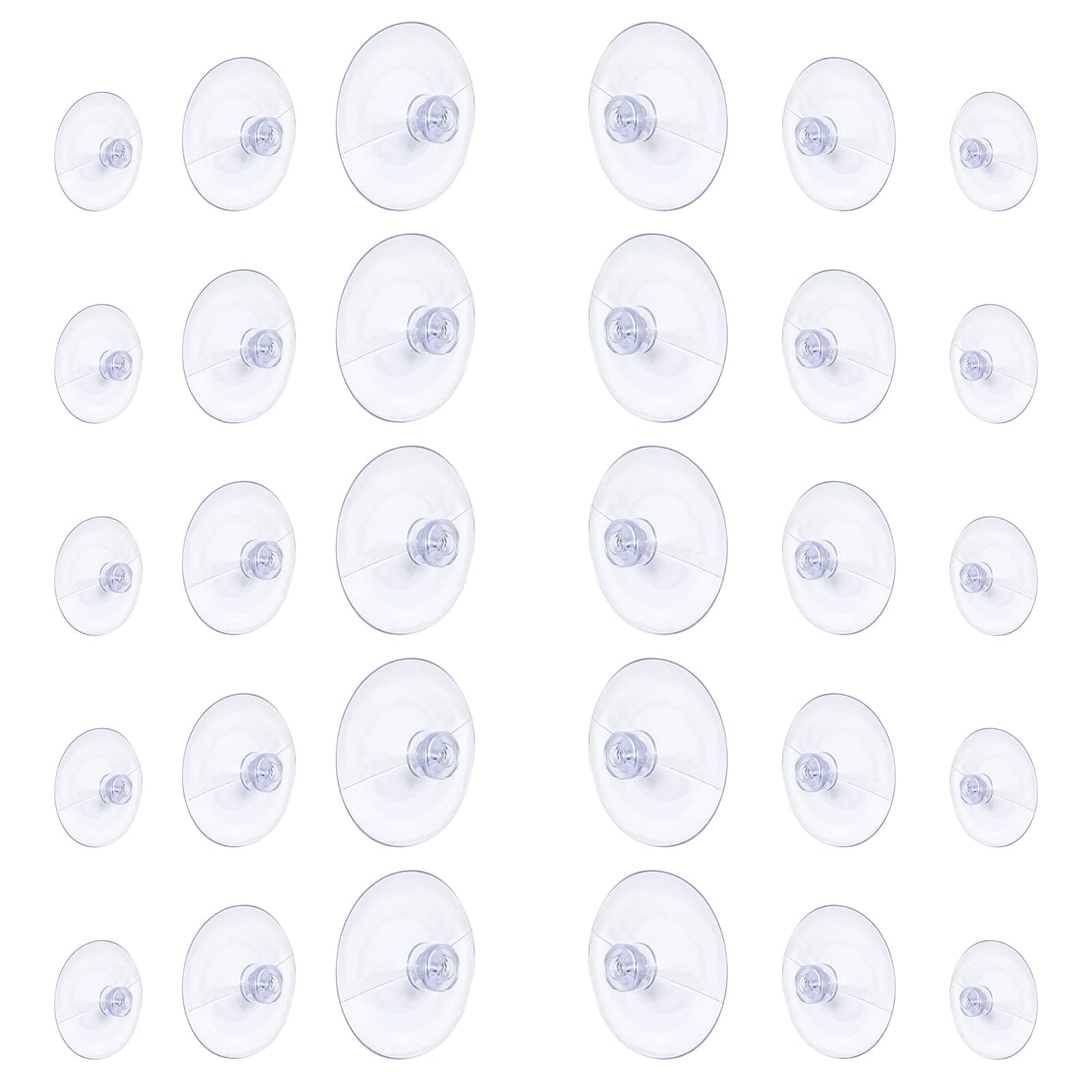 30 Packs Suction Cup Plastic Sucker Pads Without Hooks, Clear, 3 Size, 45 mm, 30 mm, 20 mm