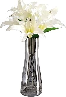 Aoderun Flower Vase for Decor 10" Clear Glass Vase for Centerpieces Large Vases for Flowers Dried Flower Home Decor Living Room Kitchen Office Wedding(Grey)
