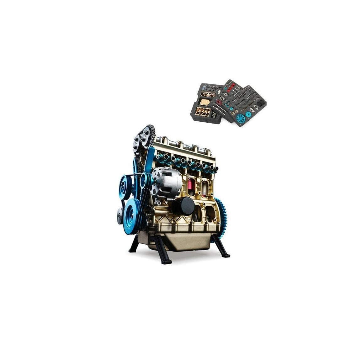 Full Metal Assembled Four-Cylinder Inline Gasoline Engine Model Building Kits for Researching Industry Studying/Toy/Gift