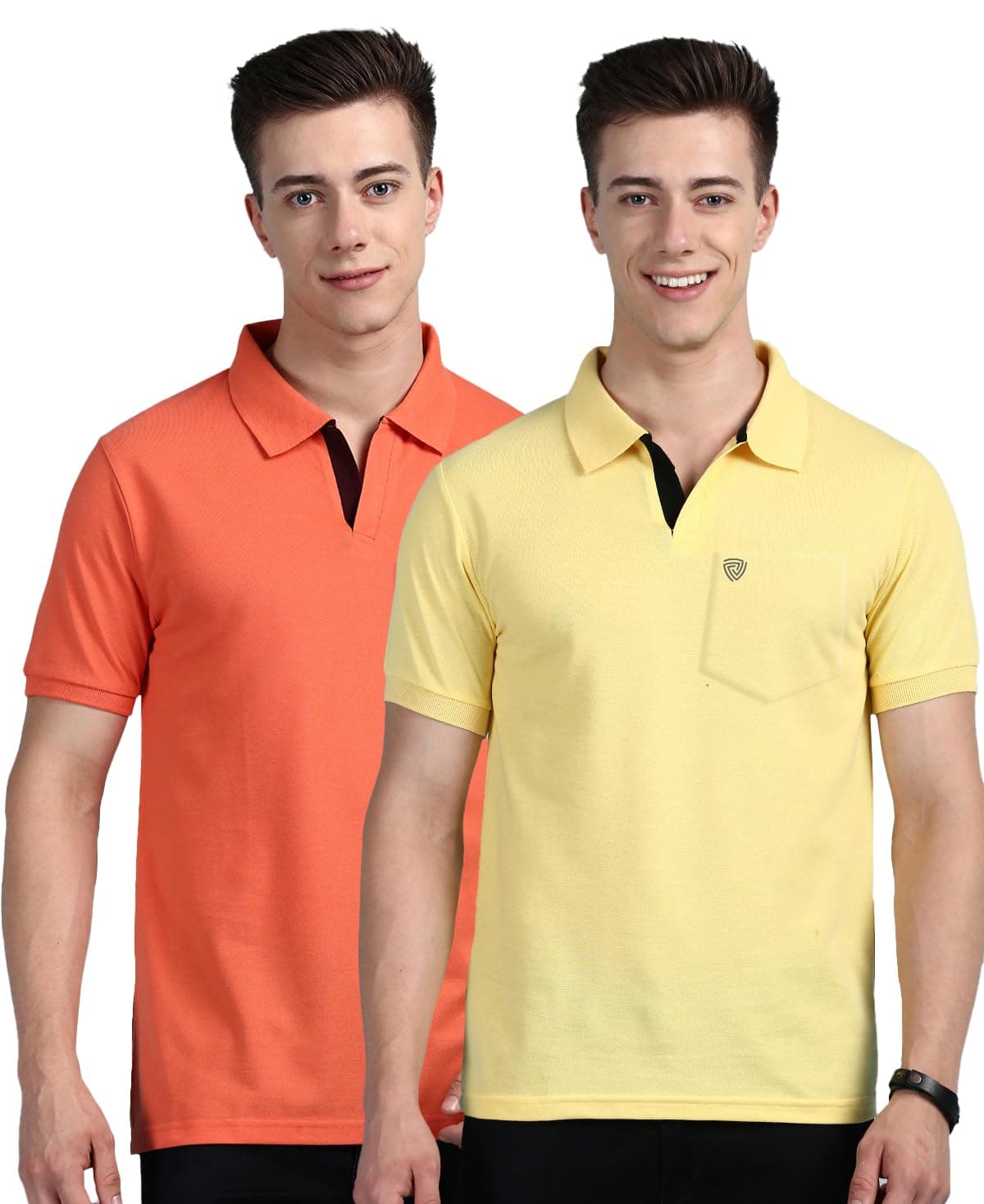 Lux CoziMen's Regular Fit Polo Neck Half Sleeve Solid Casual T-Shirt with Chest Pocket | Pack of 2 |