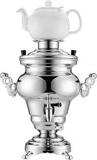 APL Electric Samovar Russian Persian Turkish Tea Maker Water Kettle Stainless Steel Ceramic Porcelain Teapot 5+1=6 Liter 110V 1000W Auto Shut Off, Keep Warm, 14x11x17, AI318