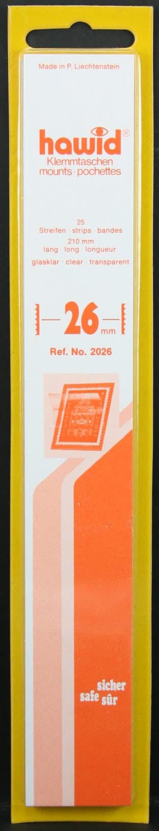 Hawid25 210x26mm stamp mount strips. Clear.