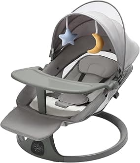 RuiHhome Electric Baby Swing for Infants - Adjustable Baby Rocker Footrest, 5 Speeds, 8 Lullabies, Adapter & Battery Operated, Bluetooth Support, Remote Control, Indoor & Outdoor Use, Gray