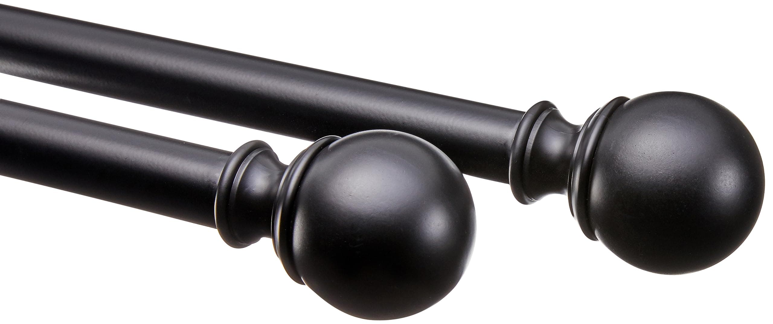 Amazon Basics 2.5 cm Curtain Rod with Round Finials, 2-Pack, 91 cm to 183 cm, Black