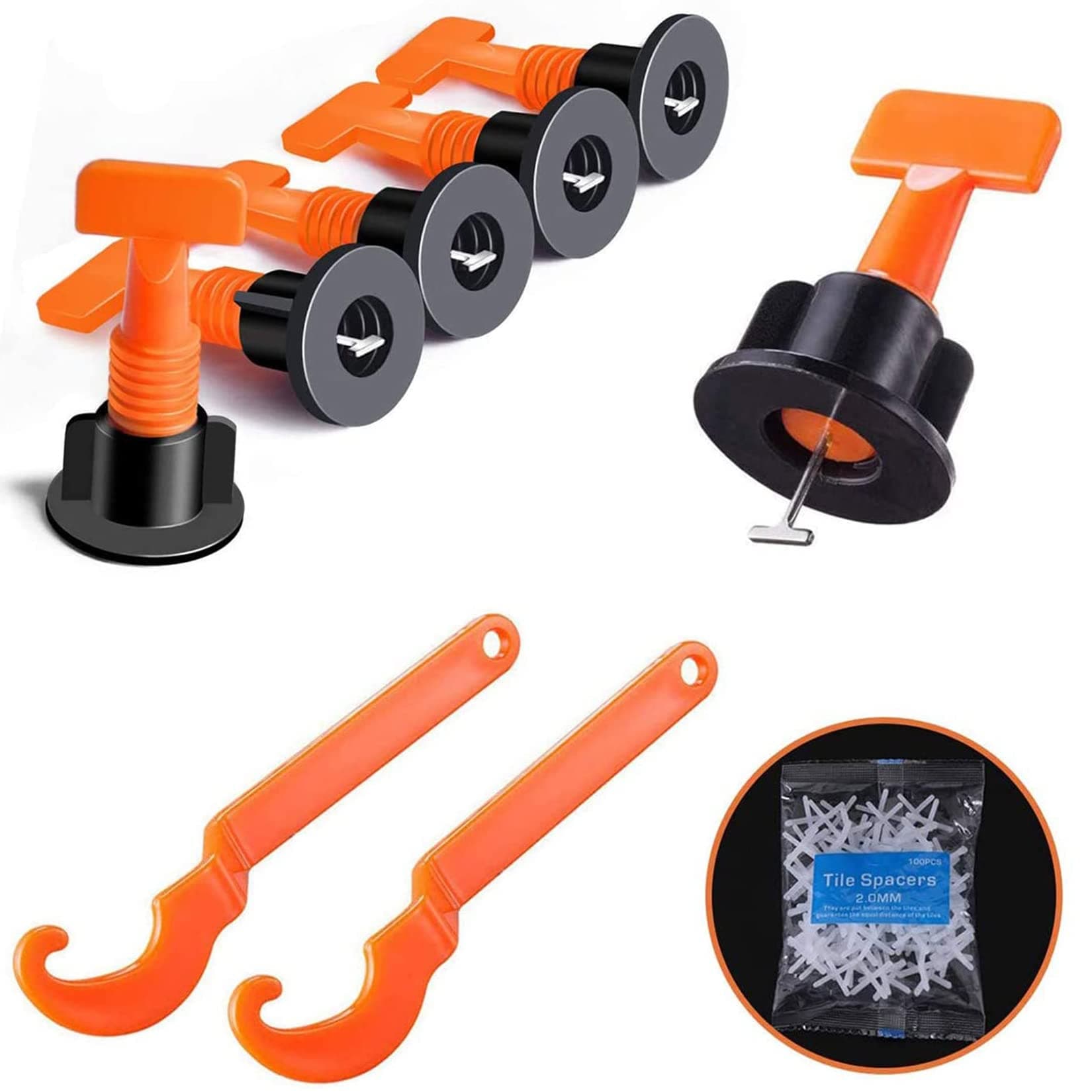IRmm 100PCS Tiles Leveling System Kits 2mm Tile Leveler Spacers with 500PCS Tile Spacer and 2 Special Wrench, Reusable Flooring DIY Construction Tools for Building Wall & Floor