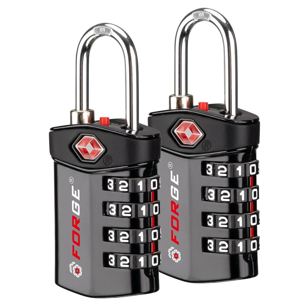 Forge Quality 4 Digit TSA Approved Luggage Lock 2 Black Locks with Inspection Indicator, Alloy Body for Pelican case, Suitcase, Gym Locker.