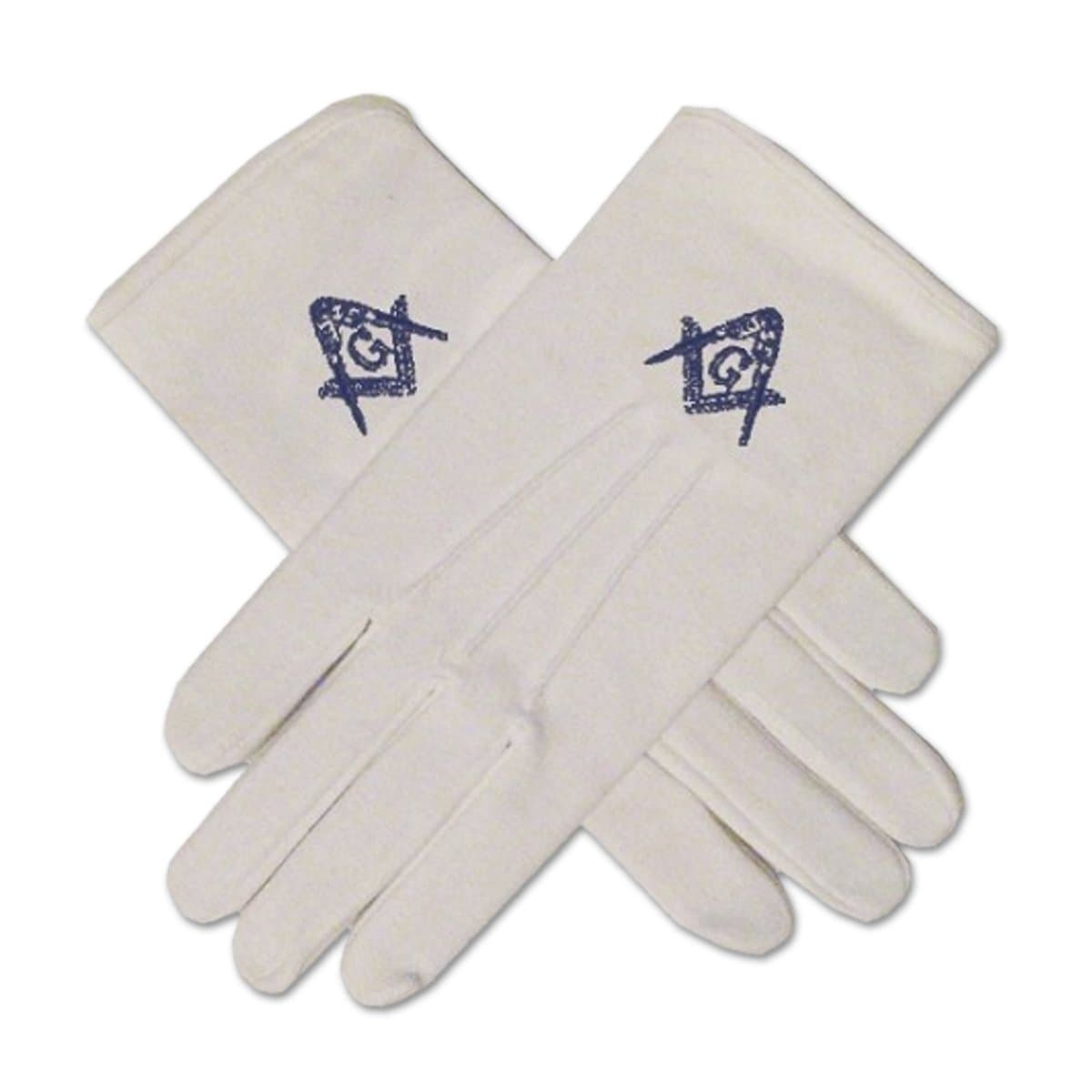 Blue Square & Compass Hand Embroidered Masonic White Gloves
