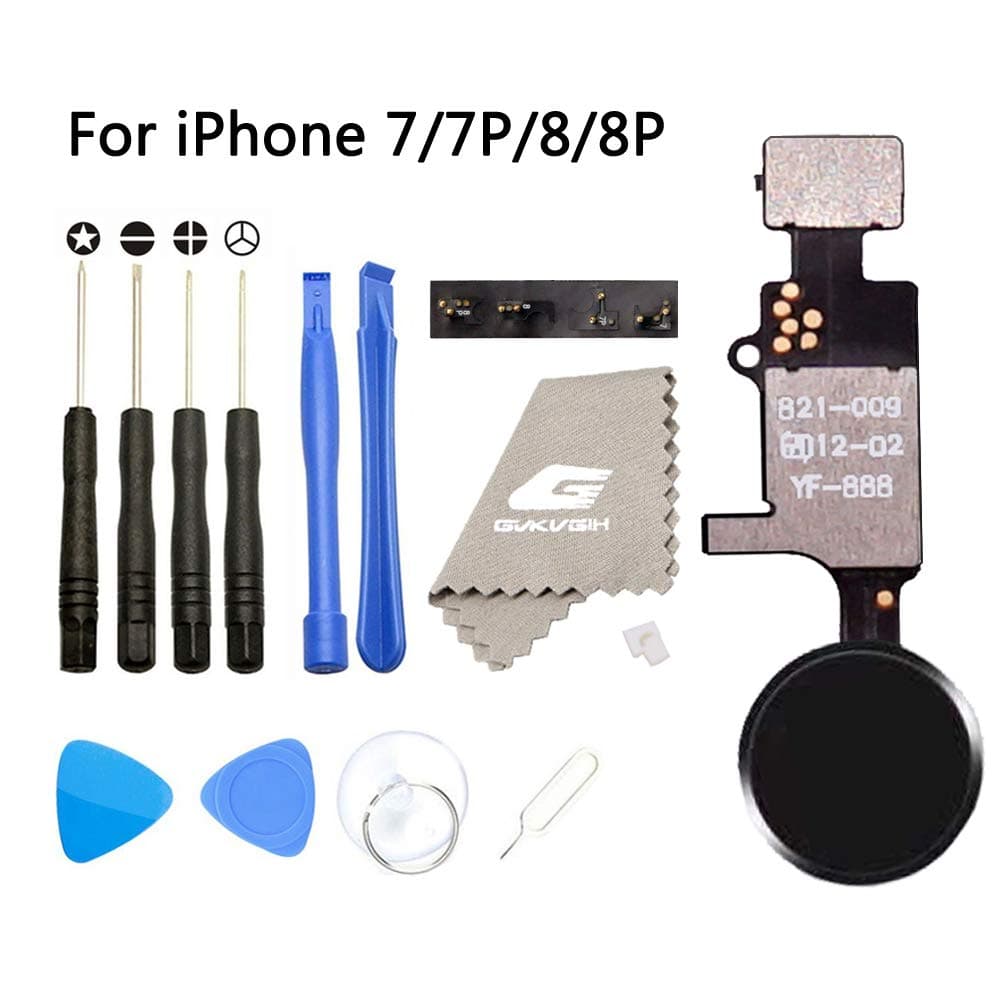 Upgraded Home Button Replacement for iPhone 7 7Plus 8 8Plus,GVKVGIH Home Button Touch ID Main Key Flex Cable Assembly Replacement with Repair Tools for iPhone 7 7P 8 8P (Black)