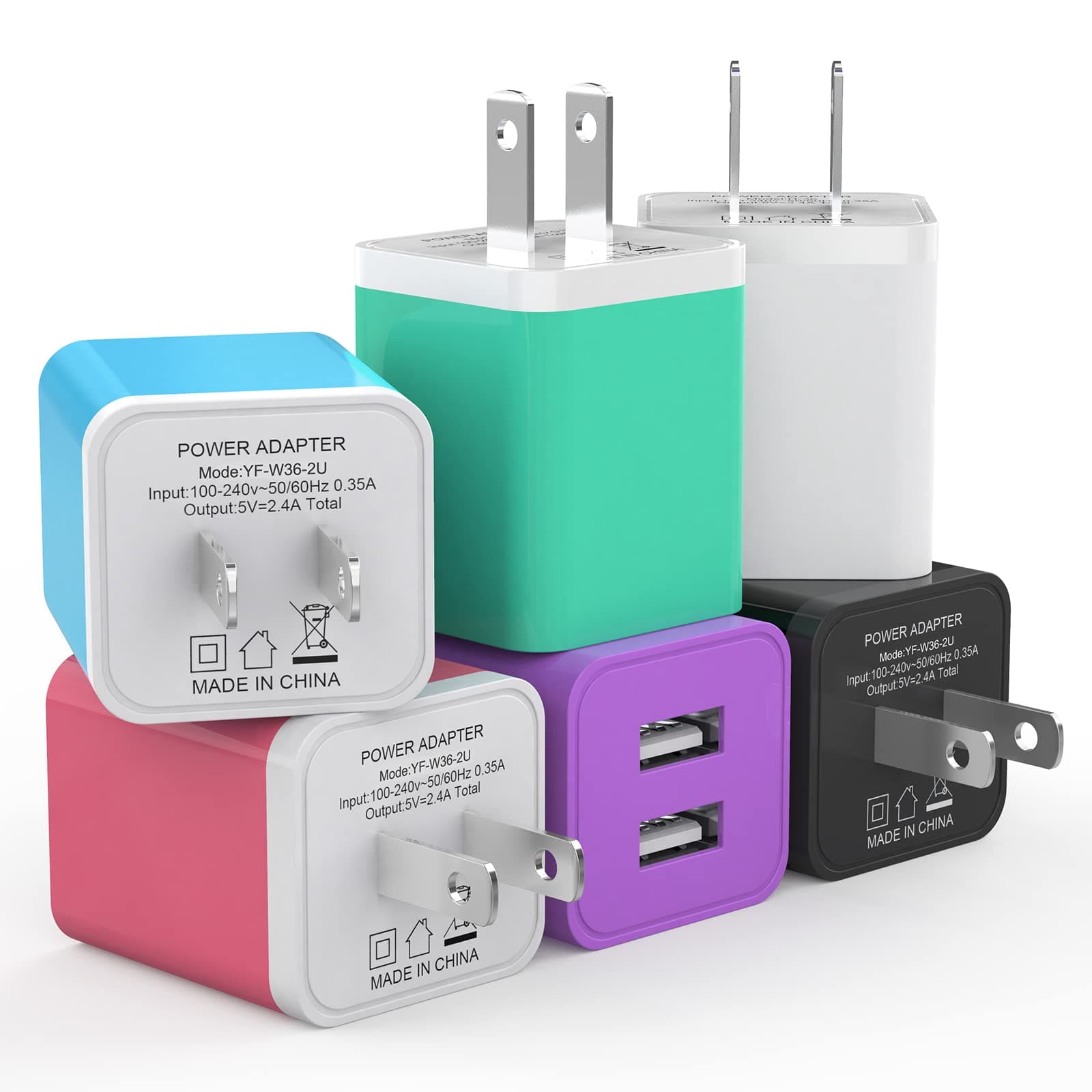 6Pack USB Wall Charger, iGENJUN 2.4A Dual USB Port Cube Power Plug Adapter Fast Phone Charger Block Charging Box Brick for iPhone 17/17 Pro/17 Pro Max/16, Samsung Galaxy, Pixel, LG, Android-Colorful