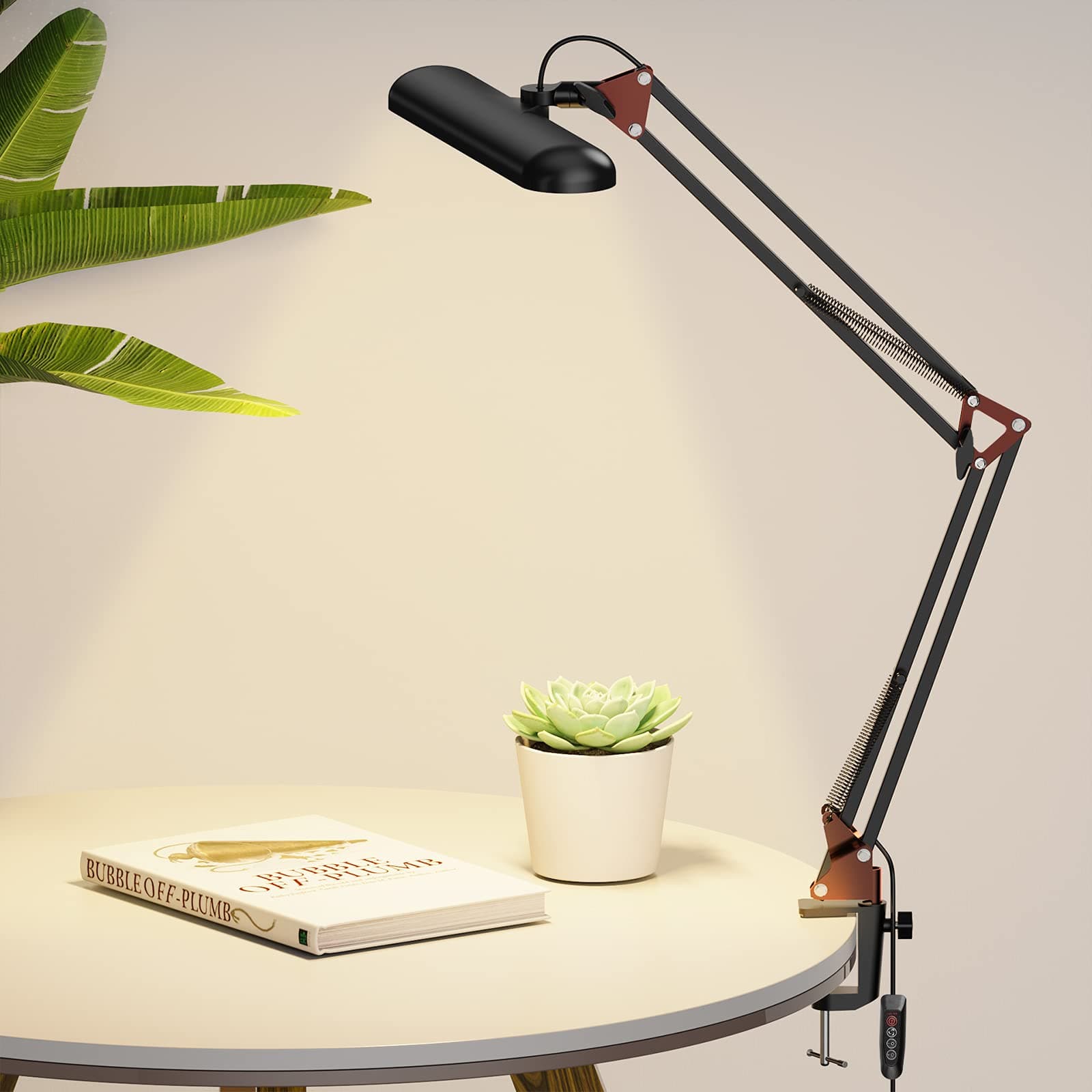 TROPICALTREE LED Desk Lamp [Upgraded Version] Swing Arm Desk Light with Clamp, 3 Lighting 10 Brightness Eye-Caring Modes, Reading Desk Lamps for Home Office 360° Spin with Cooling Holes (USB Plug)